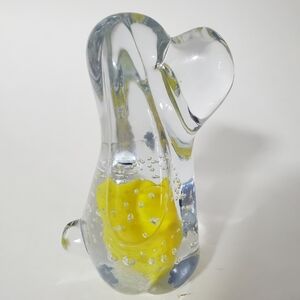 Basset Hound Dog Glass Paperweight Decor Yellow Rose Murano Style